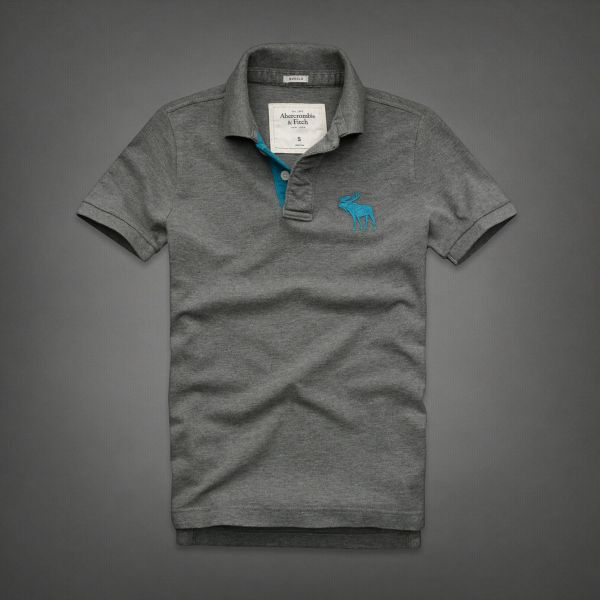 Polo Abercrombie & Fitch Cinza/Azul Água